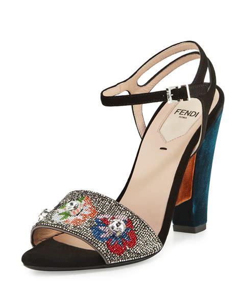 Fendi Fantasia Beaded Velvet Sandal, Multi 